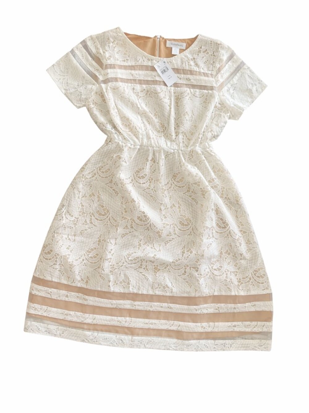 Motherhood Maternity Lace Dress Cream Empire Waist Stretch S L XL Elegant - Picture 2 of 6